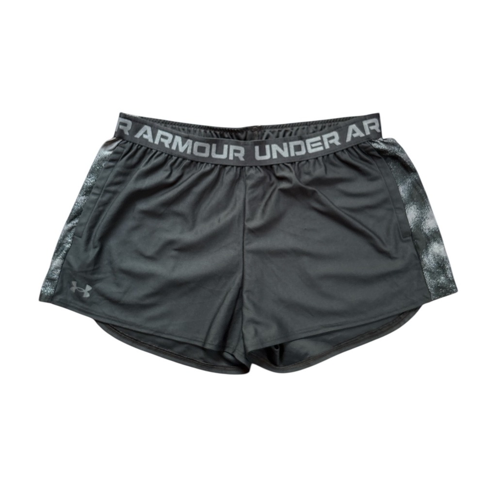 Under Armour Play Up Print Inset Shorts Athletic Gym Running Black Gray Womens L